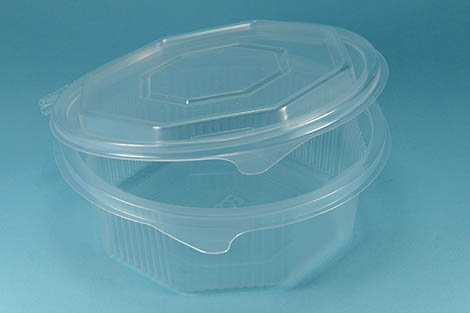 PP-Feinkostbecher mit anh. Deckel, 375ml, 8-eckig, Transparent