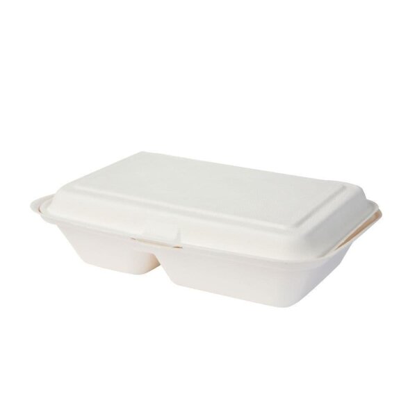 Zuckerrohr-Menübox, 250x170x60mm, 2-geteilt, Weiß
