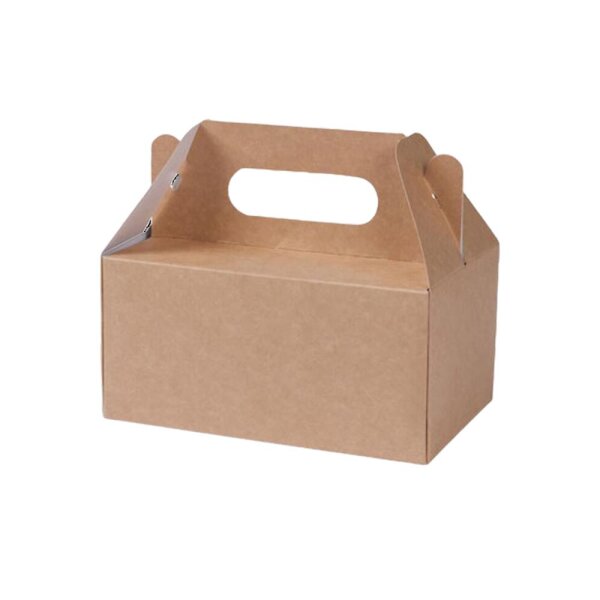 Karton-Gebäckbox, Tragegriff, faltbar, 250x150x150mm, Kraft-Braun