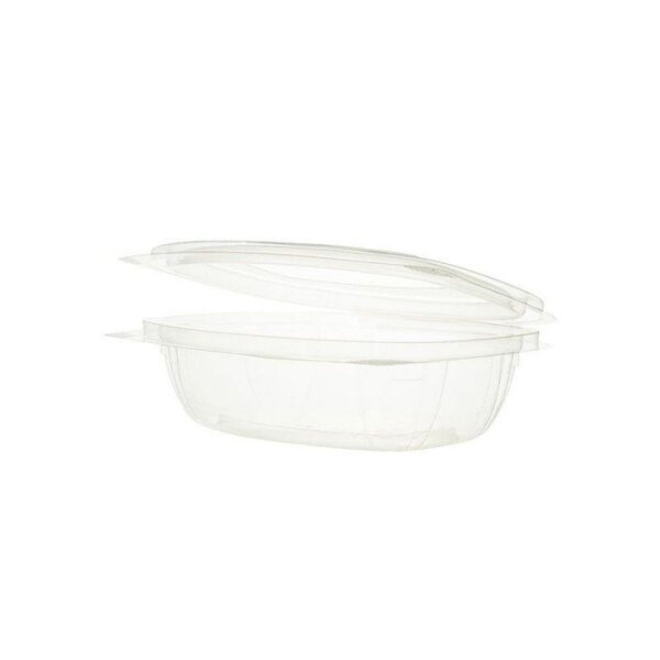 BIO PLA-Feinkostbecher mit Klappdeckel, 375ml, Transparent