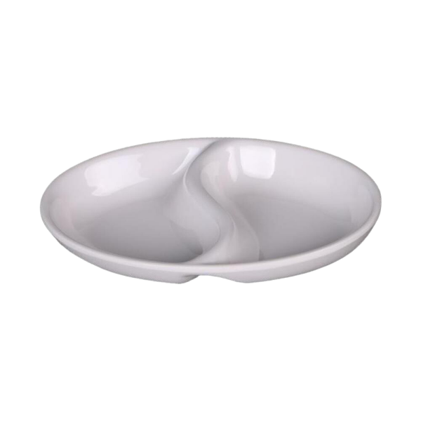 Soßenschale aus Melamin, 2-geteilt, oval, 13 x 8 cm