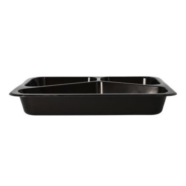 PP-Siegelschalen, Flach, 770ml, 3-geteilt, 227x178x32mm, Schwarz