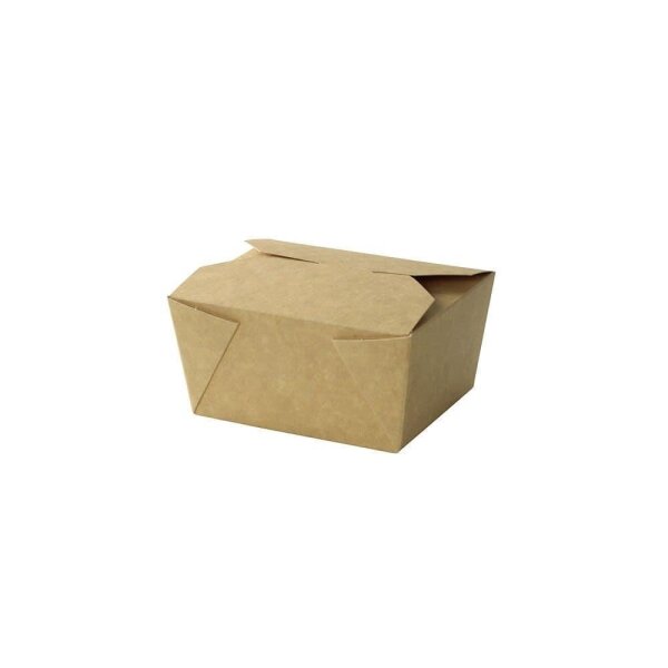 Karton-Menübox, Bio-Beschichtung, 600ml, 125x105x65mm, Kraft-Braun